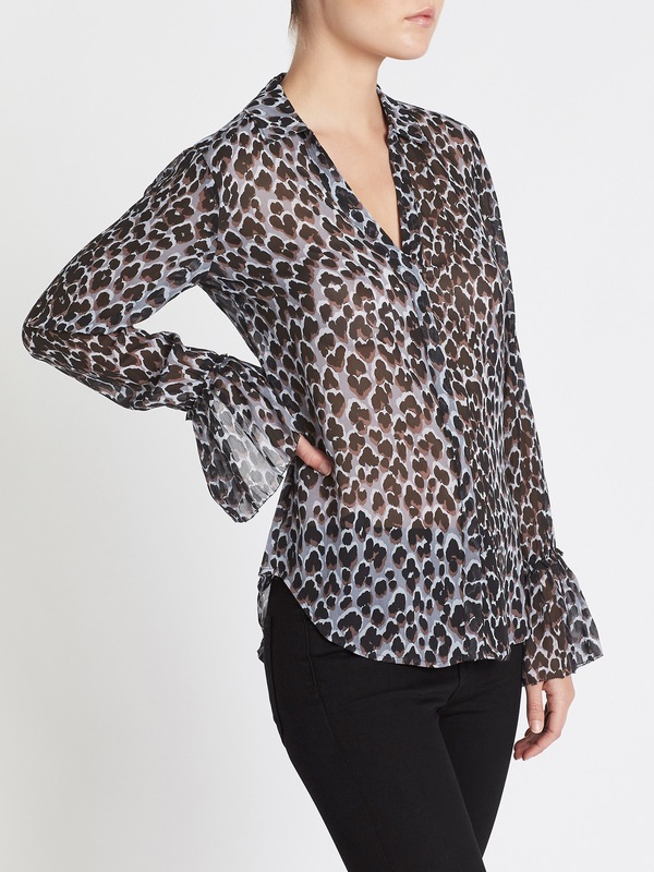 Paige Silk Abriana Shirt Sheer Leopard Print Long-Sleeve Blouse Office Chic